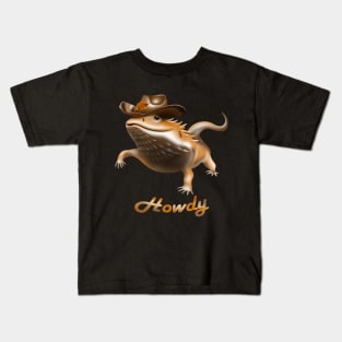 Bearded dragon wearing a cowboy hat, saying howdy cartoon Kids T-Shirt